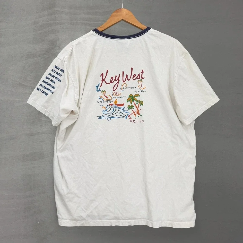 Vintage Polo Sport Ralph Lauren T-Shirt White Key West Florida Graphic Ringer XL